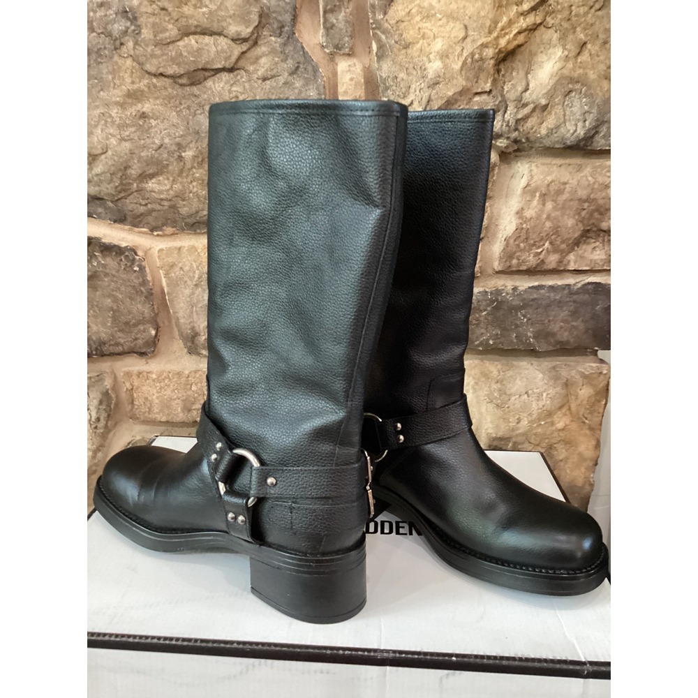 Steve Madden Astor Womens Size 8 Black Leather Boots Buckle Harness Mid Calf New - Picture 2 of 7